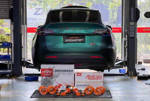 Latest company case about 2021 Tesla Model Y Rear-Wheel Drive | EDDY Adjustable Comfort Shock Absorber Kit Upgrade: Optimization Plan for Driving Quality and Stance