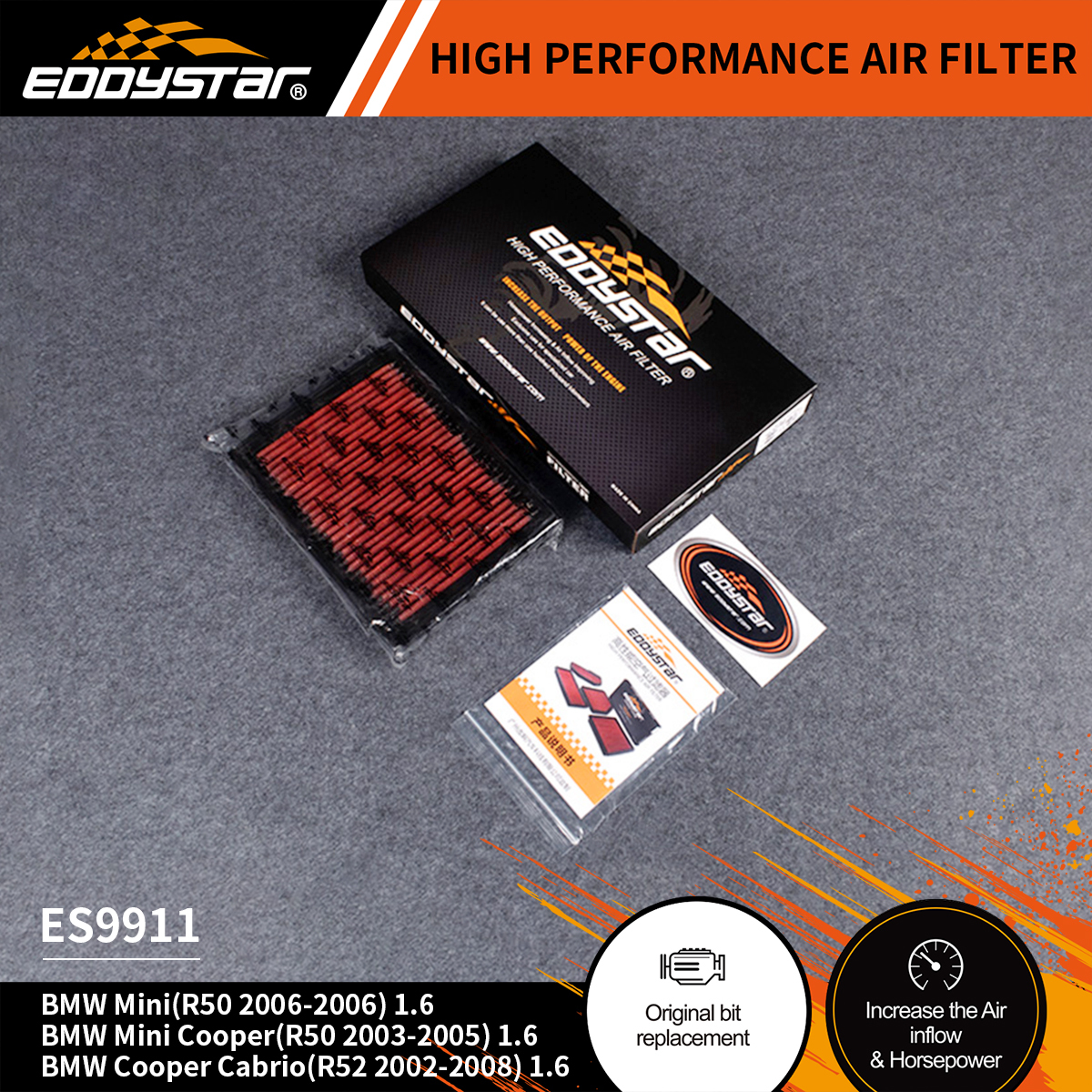 High-filtration efficiency EDDYSTAR air filter car fit for Mini R50 ...