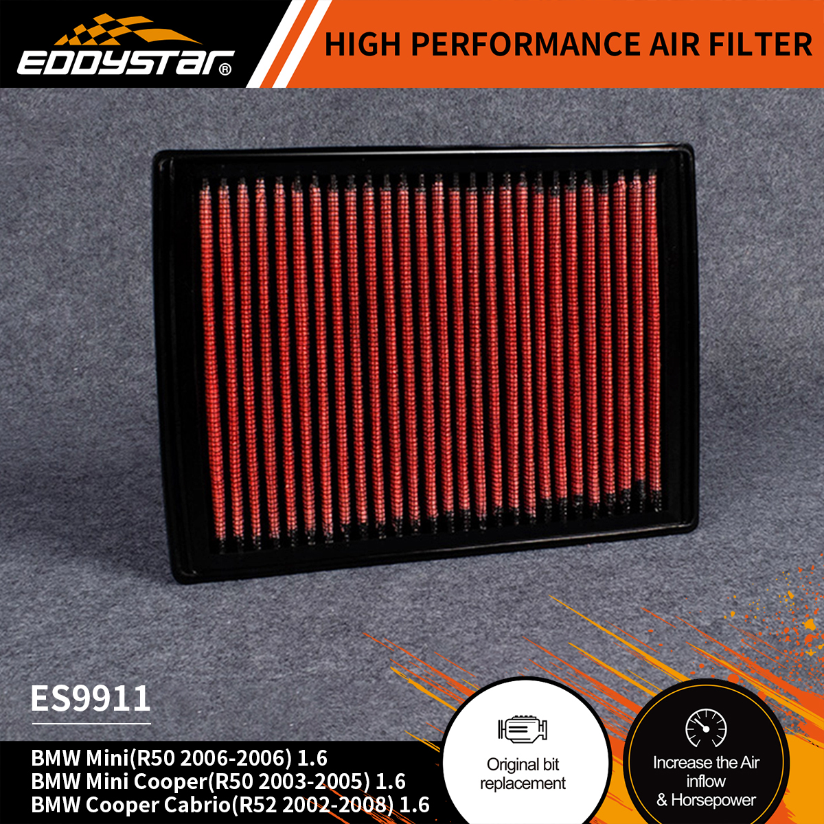 High-filtration efficiency EDDYSTAR air filter car fit for Mini R50 ...