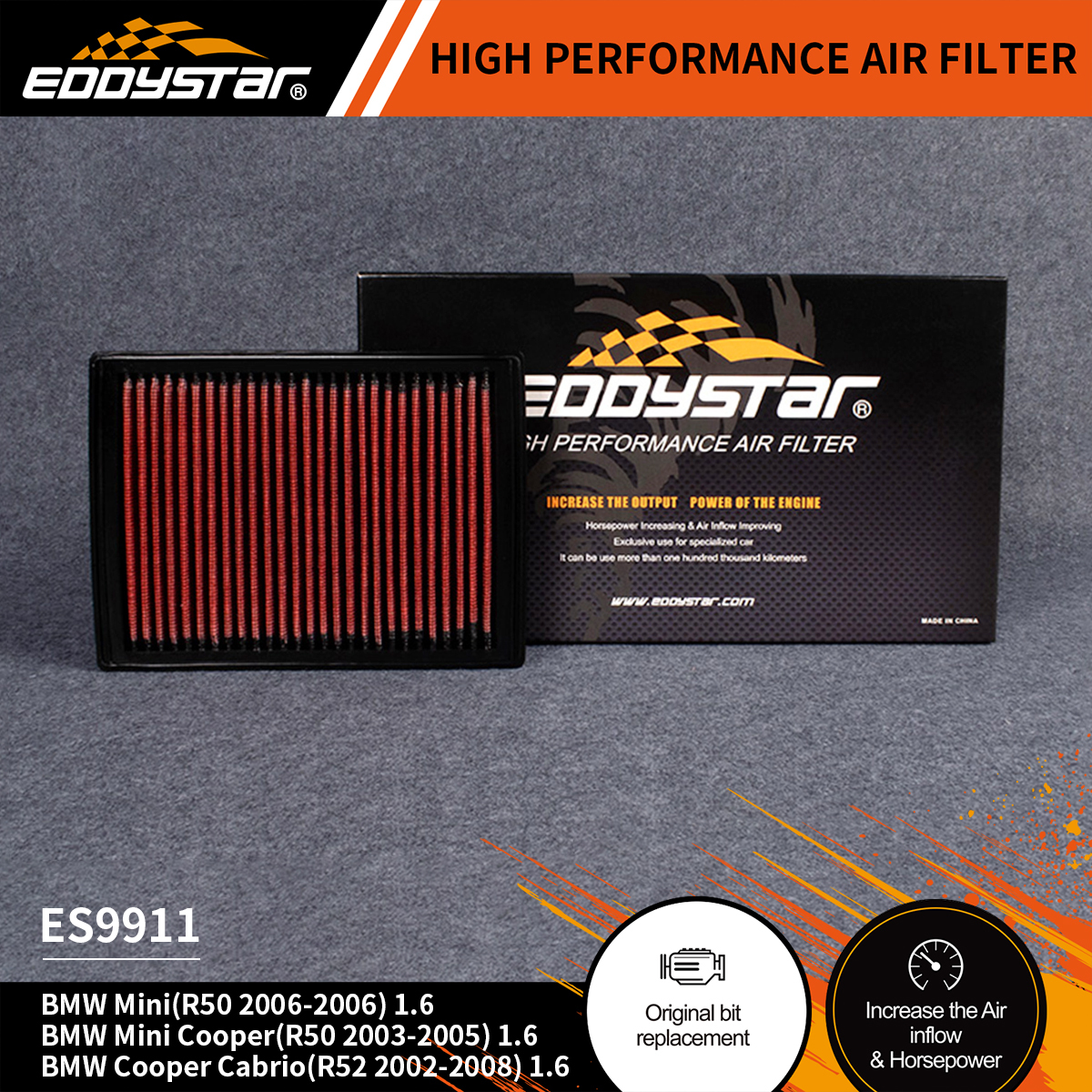 High-filtration efficiency EDDYSTAR air filter car fit for Mini R50 ...